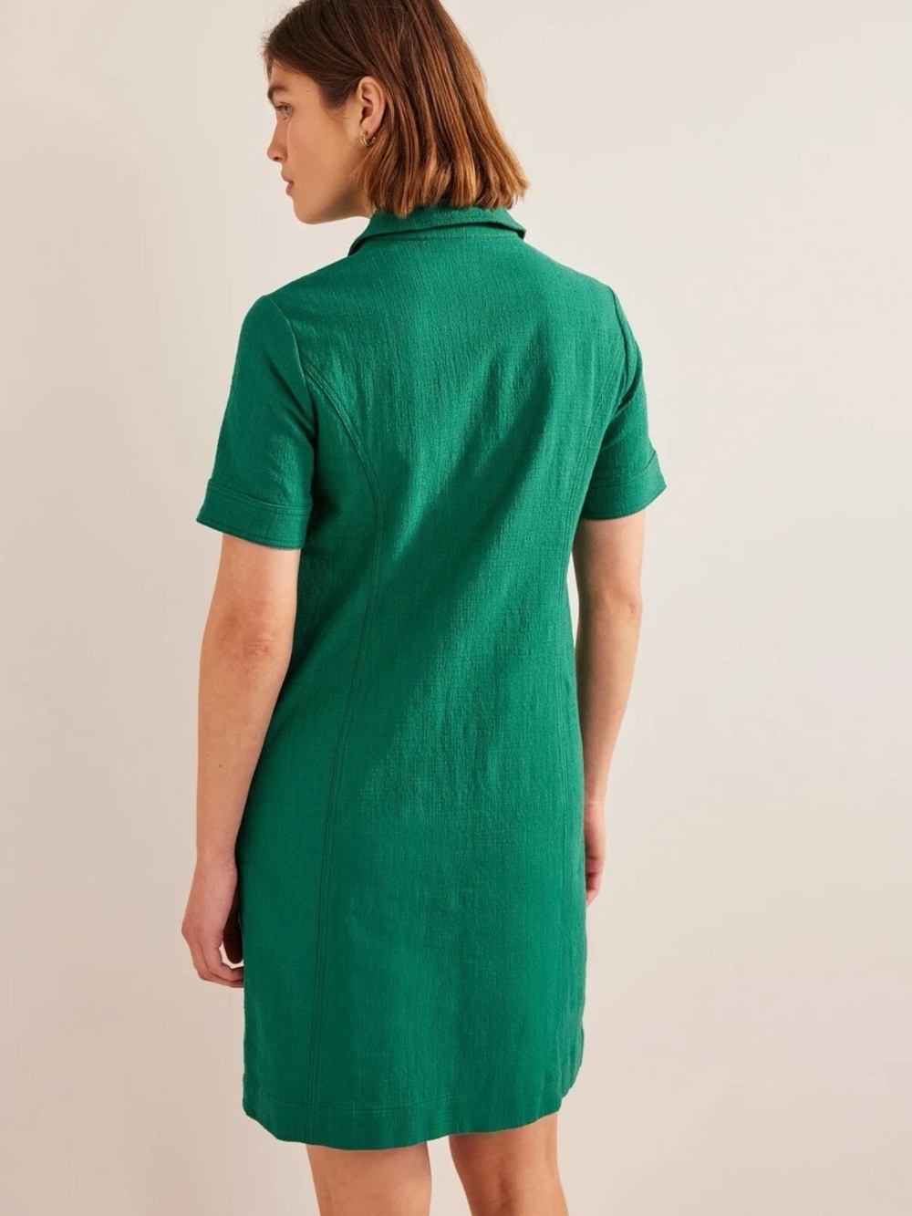 Boden Green Zip Front Collared Short Sleeve Shift Dress 10 L tall - Picture 2 of 5